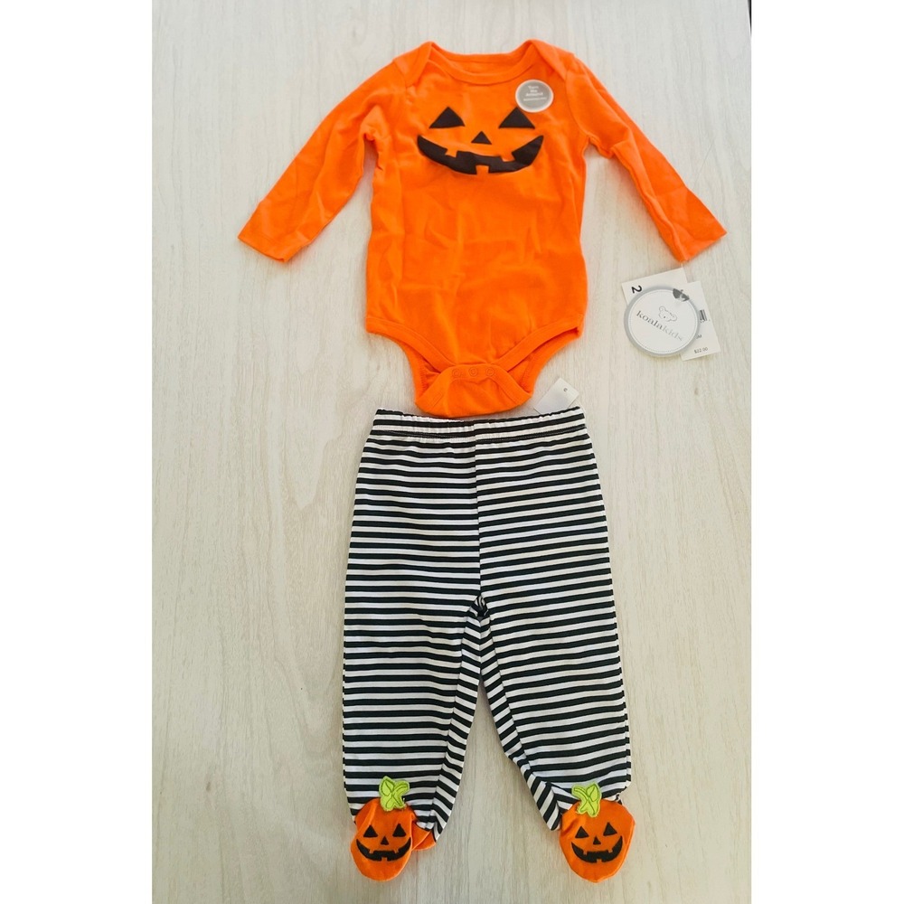 Koala Set Pumpkin Halloween Bodysuit and Boo Striped Pants Set 3/6M NWT - Picture 2 of 9